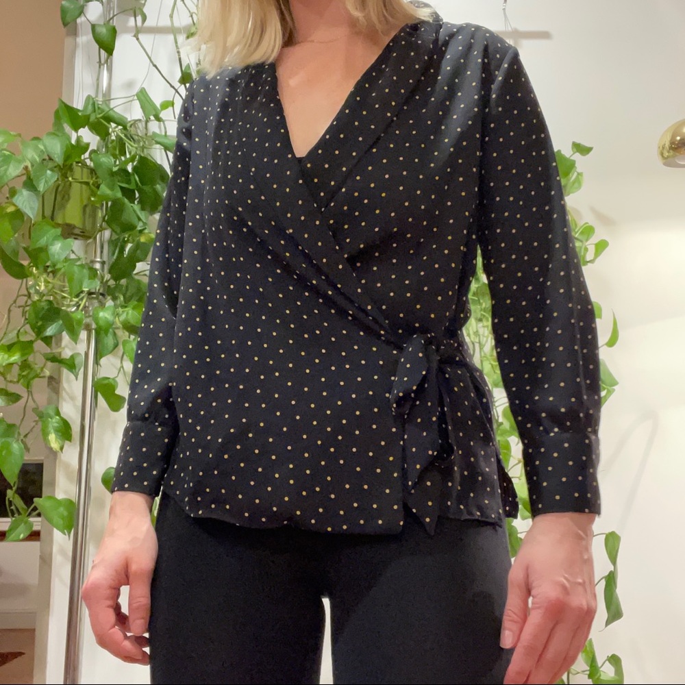 Zara pin dot wrap blouse
